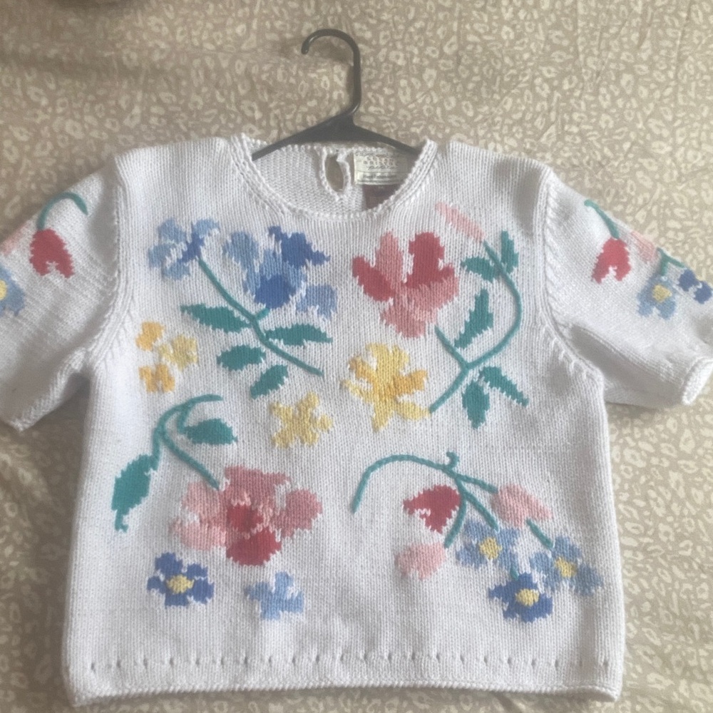 Susan Bristol Kids Sweater - White with Floral Design
